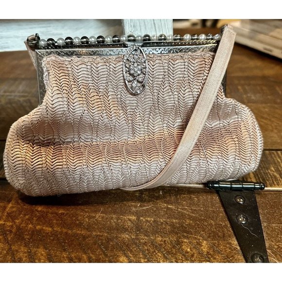NEW Kate Landry Pink Silk With Pearls & Rhinestones  Cross body /clutch/handbag - Picture 4 of 9